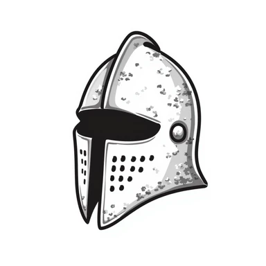 Hand-drawn antique medieval helmet with light rust spots and aged metal texture sticker