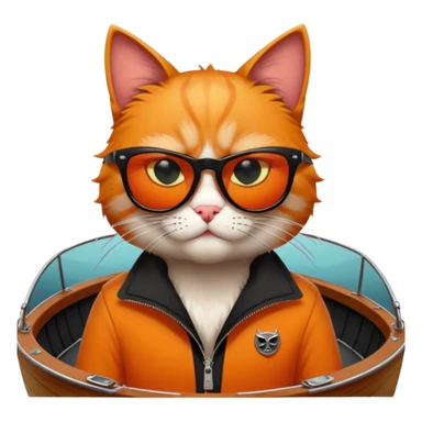 a bad kitty behind the helm of a boat. make the cat look devlishish with a pair of black ray bans wayfers on.  sticker