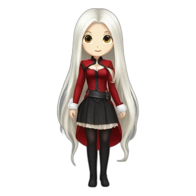 rpg-girl-with-long-straight white-hair-and-red-dress and black tights like chibi sticker