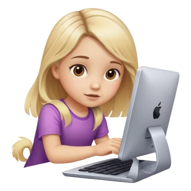 a little girl, ombre with blonde hair and brown eyes. playing games on the computer sticker