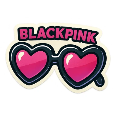 heart-shaped sunglasses, retro sticker style, black and pink, bold outlines, fun and energetic, inspired by BLACKPINK sticker