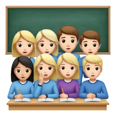 a group of students of both genders (boy and girl) talking quietly in a classroom sticker
