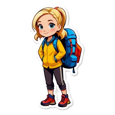 blonde backpacking girl in the mountains sticker