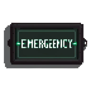 emergency light box with word "emergency -->" sticker