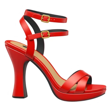 A 3D cartoon RED open-toe sandal with ankle straps and smooth curved sole, isolated plain background, Memoji-style rendering. sticker
