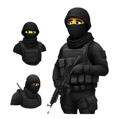 Special forces with black tactical gear and a black balaclava and blc sticker