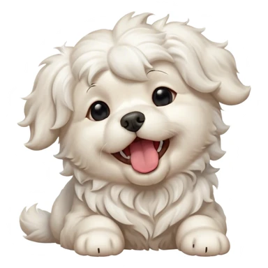 Cinematic Cute Yawning Wavy-Haired Maltese Dog Portrait Emoji, Head tilted slightly with a dramatic, wide-open yawn, showcasing a lustrous, wavy-haired white coat with gentle highlights, floppy ears slightly drooping, round dark eyes barely open in drowsy contentment, Simplified yet irresistibly adorable features, highly detailed, glowing with a soft, cozy glow, high shine, relaxed yet expressive, stylized with a touch of whimsy, bright and endearing, soft glowing outline, capturing the essence of a sleepy yet affectionate companion, so drowsy it feels like it could stretch right out of the screen and curl up for a nap! sticker