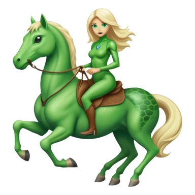 reptilian alien green woman, rides blonde horse
 sticker