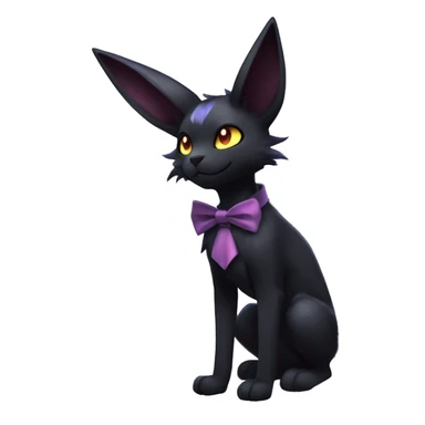 Shiny Dark Cool Edgy Black beautiful ethereal fantasy Kawaii Sona Umbreon-Noibat-Litten-Fakemon-cat-animal with edgy bat-ears bow tie black mane vtuber model Full Body sticker