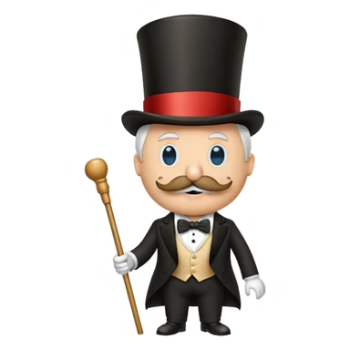 Rich Uncle Pennybags with mustache, top hat, tuxedo, and cane sticker