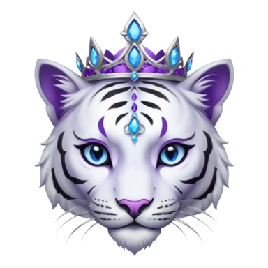 ESO Female white/black tiger khajiit leader of the umbral rose, glowing blue eyes, glowing blue 'third eye' gem; beautiful desined purple gemmed silver tiara sticker