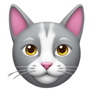 grey cat with a pink nose and white triangle sticker