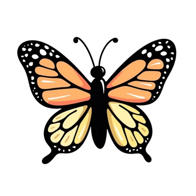 colorful butterfly, playful crayon doodle style, simple and childlike, centered on white sticker