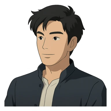 ghibli style portrait of a black haired handsome Chinese man sticker