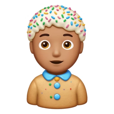 {
    "type": "object",
    "look": "frosted cookie man, colorful sprinkles, glossy icing top, front view",
    "description": "a sweet cookie man covered with frosting and rainbow sprinkles"
  } sticker