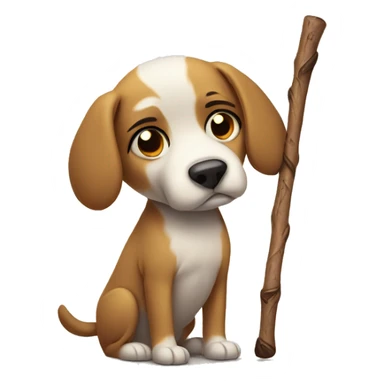 Sad dog with stick sticker