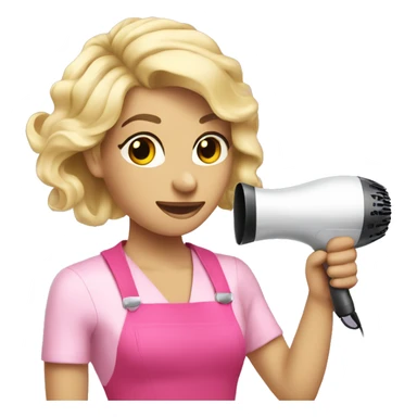 Hair dresser with blonde hair and pink outfit and hairdryer sticker