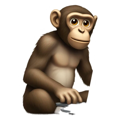A monkey sitting at his computer sticker