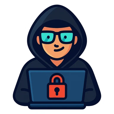 hacker character in black hoodie, digital style sticker