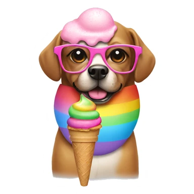 dog with pink ice cream and rainbow glasses sticker