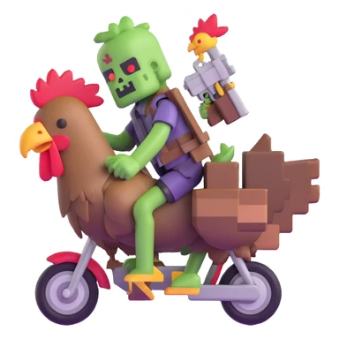 baby Minecraft zombie holding a gun while riding a chicken sticker