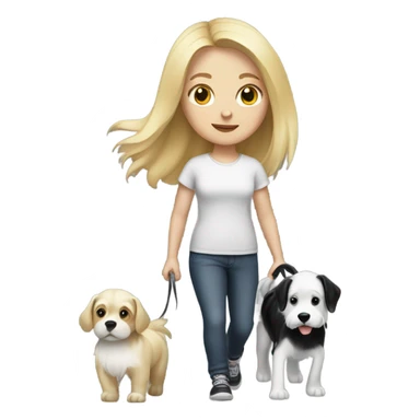 Blond hair white Girl walking a black white dog sticker