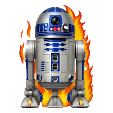 R2D2 surrounded by fire sticker