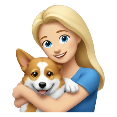 Blue eyed blond woman hugging corgi happily sticker