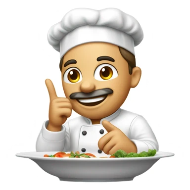 Chef kissing fingers over dish sticker