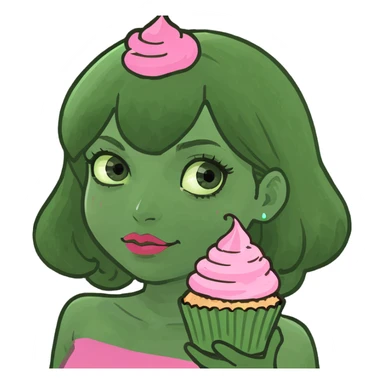 kawaii girl with pink cupcake sticker