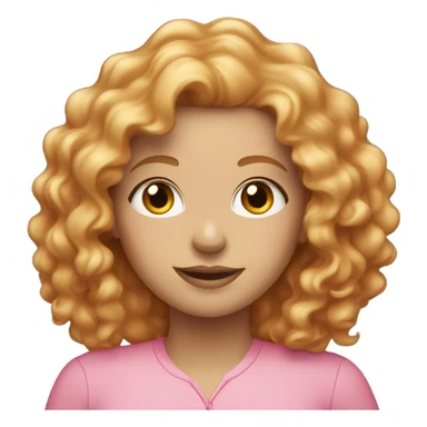White woman with strawberry blonde curly hair in a pink shirt sticker