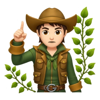 forest rogue character pointing finger guns made of vines sticker