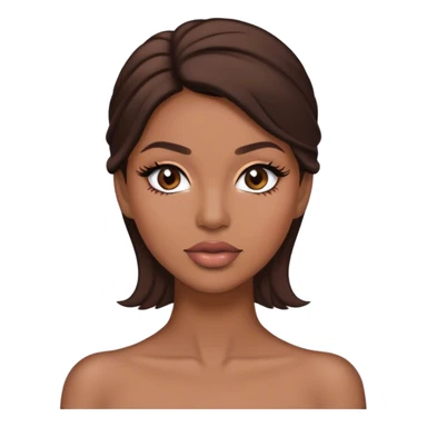Medium light brown skin woman with dark brown hair, lashes and nude lip color sticker
