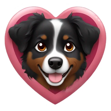 Small black australian shepherd dog surrounded by maroon hearts sticker