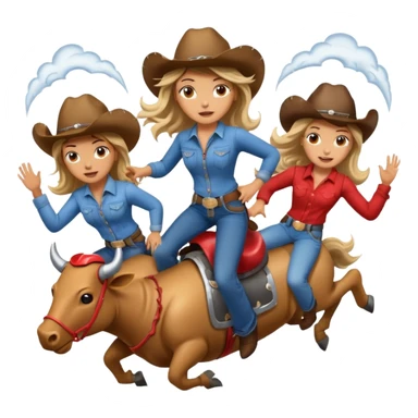 Three girls riding mechanical bulls in a tornado sticker