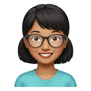 filipino woman black hair in one pony tail with straight bangs and big glasses, 60 yr old

 sticker