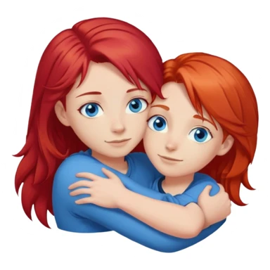 Создай стикер, где пара. Девушка с рыжими волосами, синими глазами, а парень со светлыми волосами, и синими глазами, обнимаются sticker