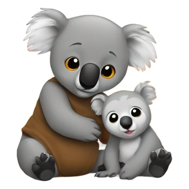 Koala snuggles with brown bear at a fireplace sticker