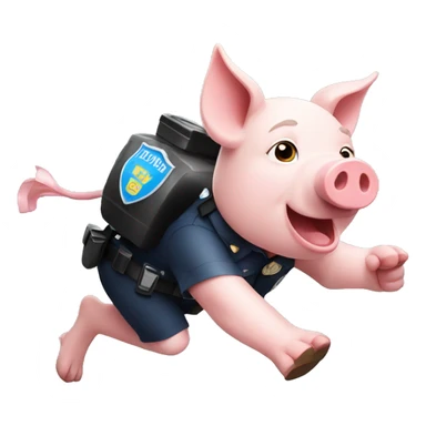 pig in police outfit running from plastic jug sticker