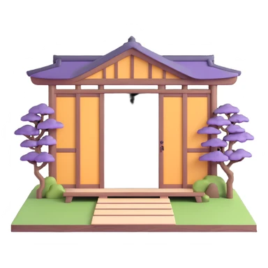 Traditional Japanese house with wooden beams, paper doors, tatami sticker