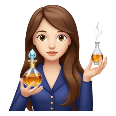 Half body pretty long hair woman holding 1 parfume sticker