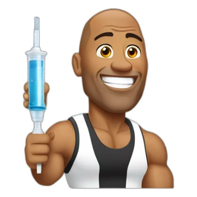 Dwayne Johnson with syringe sticker