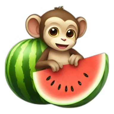 Baby Monkey hugging a watermelon  sticker