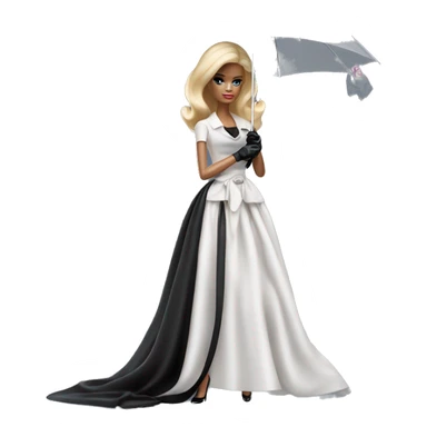 Stunning in the Spotlight Barbie, blonde teen Enid Sinclair,drying tears with handkerchief, show full body,accessories  gloves, funeral veil,covering face holding umbrella  sticker