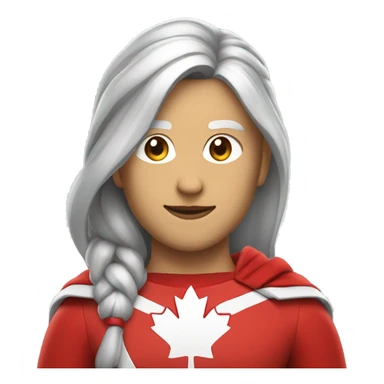 canadian superhero wearing red and white clothes including a mapple leaf width long dark grey hair in a ponytail sticker