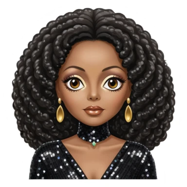 Diana Ross with long dark brown hair black sequin outfit sticker