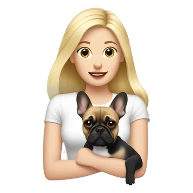 Blonde haired woman holding 1 French bulldog sticker