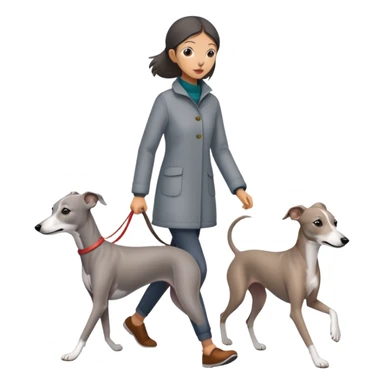 Asian girl walking an all grey Italian greyhound with no white nose, completely grey dog sticker
