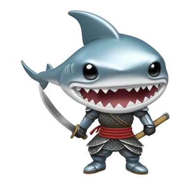 A fully chromed figurine of a shark in a samurai outfit. sticker