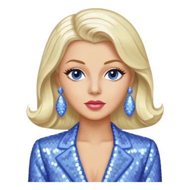 Lana Turner with long platinum blonde hair, periwinkle sequin outfit  sticker